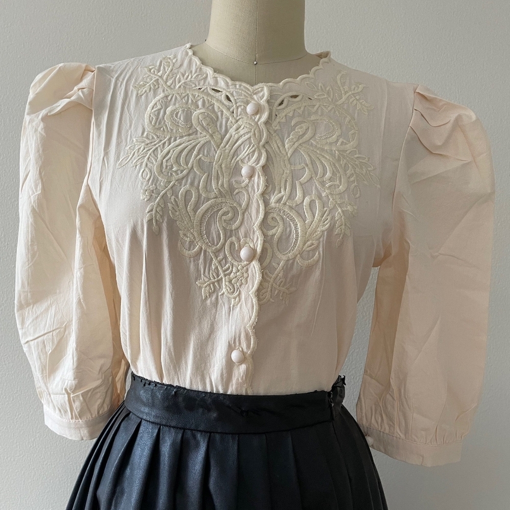 Elegant Cream Embroidered Women's Top